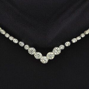 Vintage Rhinestone Crystal Graduated V Necklace Silvertone 16"